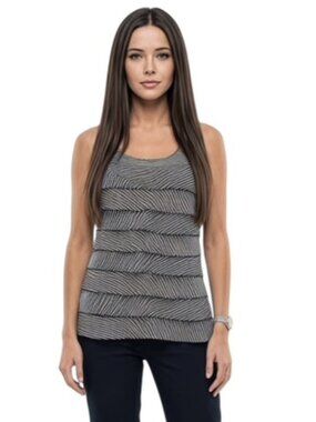 White House Black Market Small Striped Ruffle Flounce Tank Top